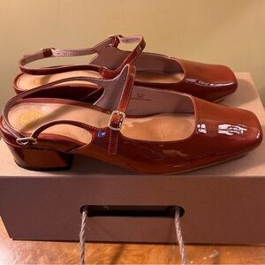 Bared Footwear Burnt Orange Patent Leather Mary Jane Slingbacks